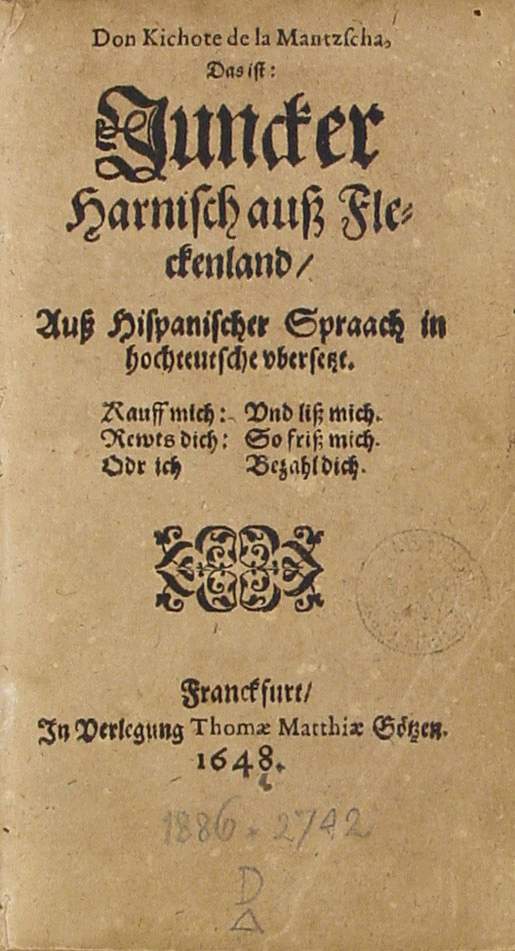 Miguel de Cervantes Saavedra: Don Kichote de la Mantzscha (German language, 1648)